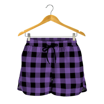 Purple And Black Buffalo Check Print Women's Shorts