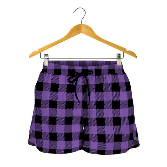 Purple And Black Buffalo Check Print Women's Shorts