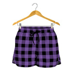 Purple And Black Buffalo Check Print Women's Shorts
