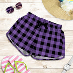 Purple And Black Buffalo Check Print Women's Shorts