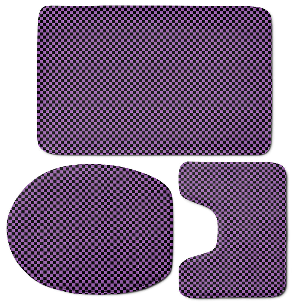 Purple And Black Checkered Pattern Print 3 Piece Bath Mat Set