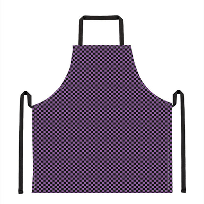 Purple And Black Checkered Pattern Print Apron