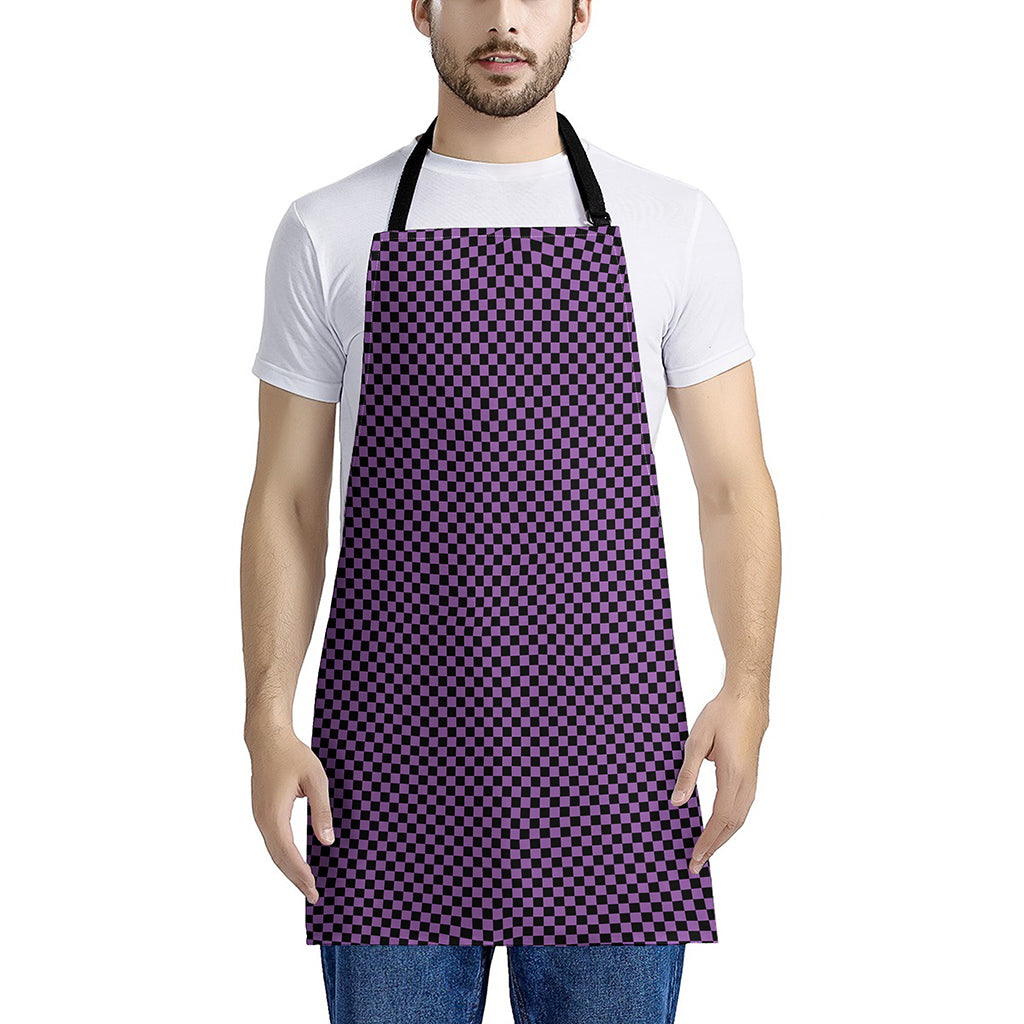Purple And Black Checkered Pattern Print Apron