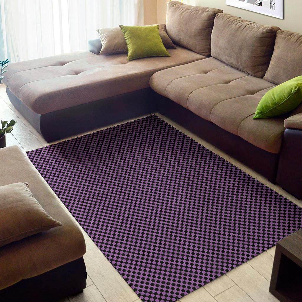 Purple And Black Checkered Pattern Print Area Rug