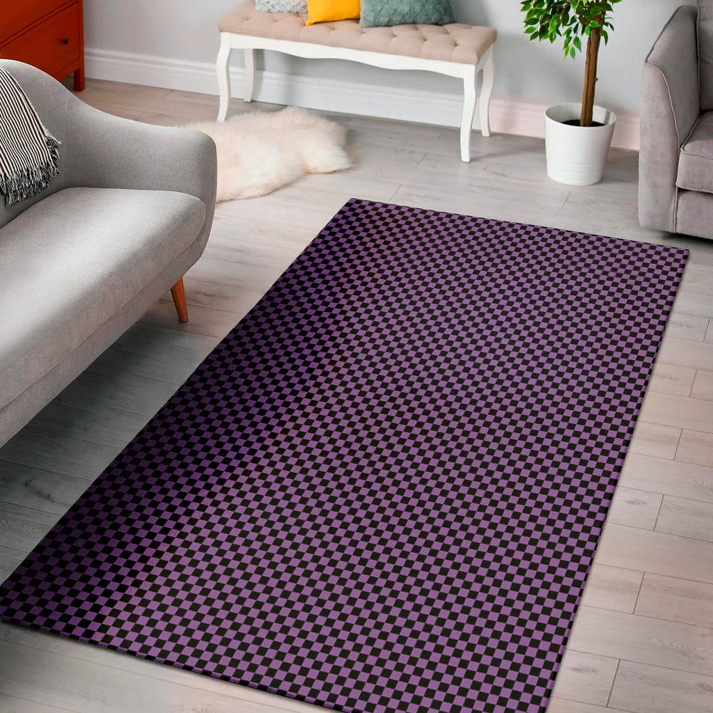 Purple And Black Checkered Pattern Print Area Rug