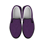 Purple And Black Checkered Pattern Print Black Slip On Shoes