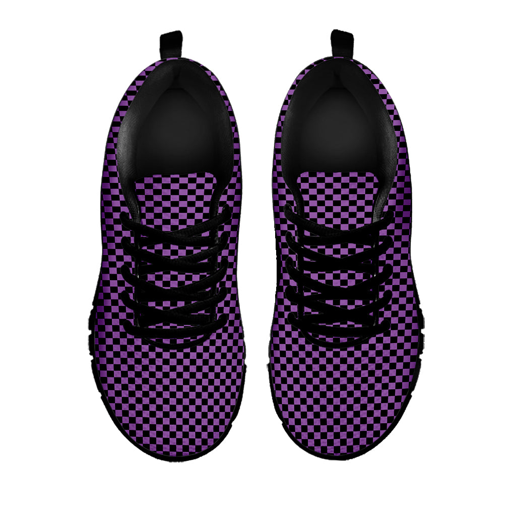 Purple And Black Checkered Pattern Print Black Sneakers
