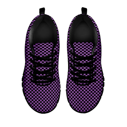 Purple And Black Checkered Pattern Print Black Sneakers