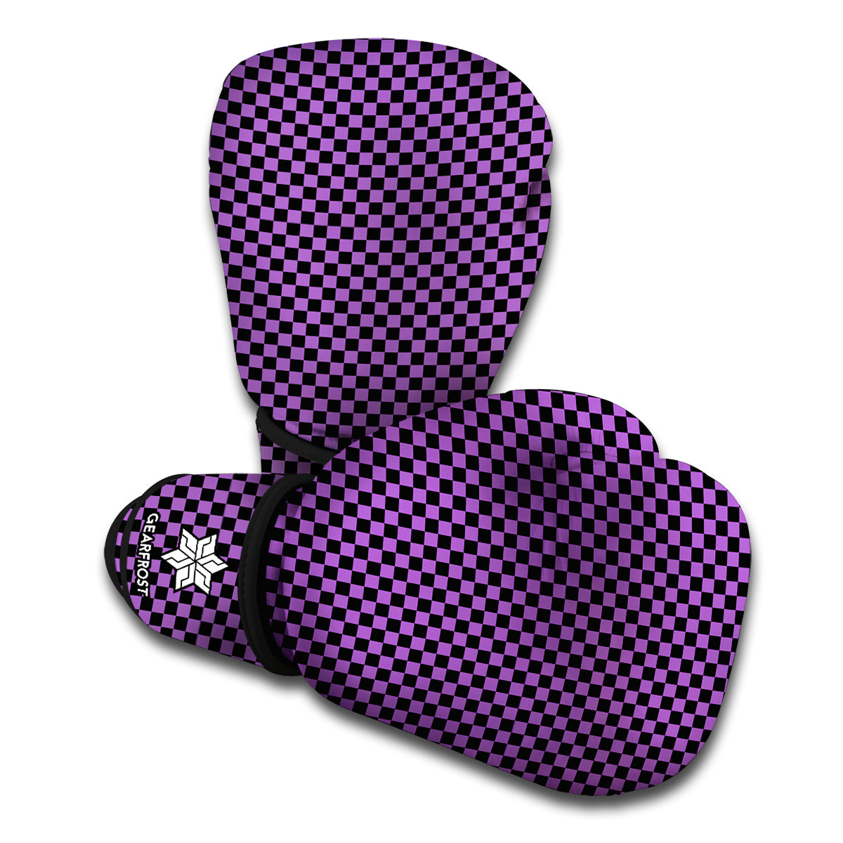 Purple And Black Checkered Pattern Print Boxing Gloves