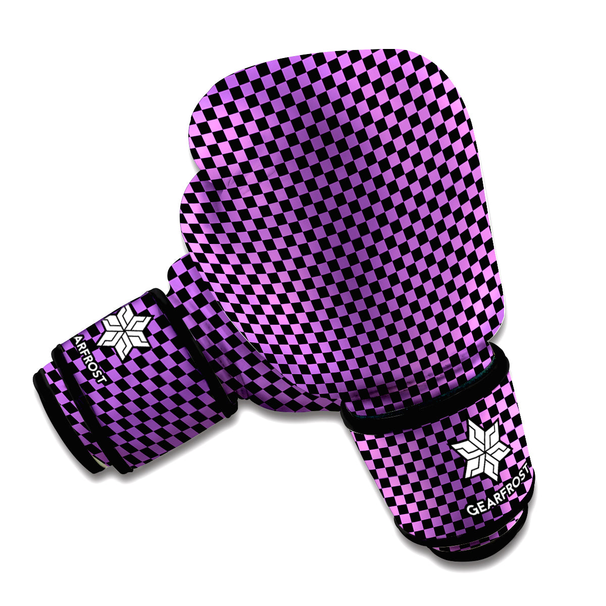 Purple And Black Checkered Pattern Print Boxing Gloves