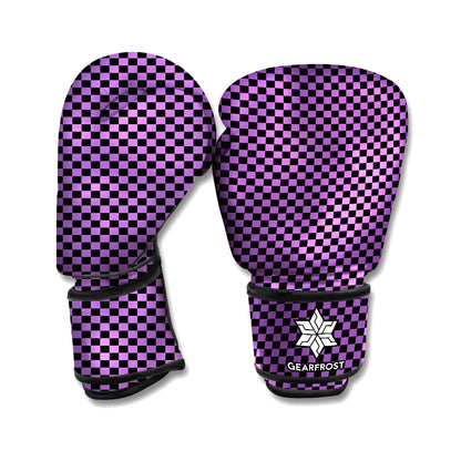 Purple And Black Checkered Pattern Print Boxing Gloves