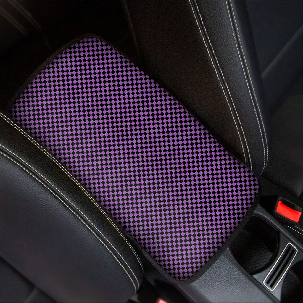 Purple And Black Checkered Pattern Print Car Center Console Cover