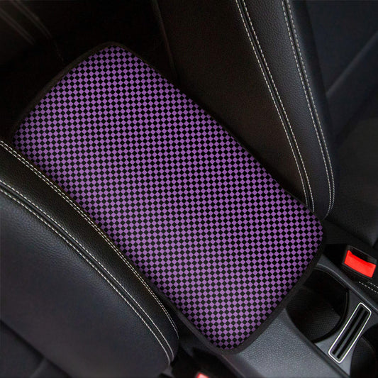 Purple And Black Checkered Pattern Print Car Center Console Cover