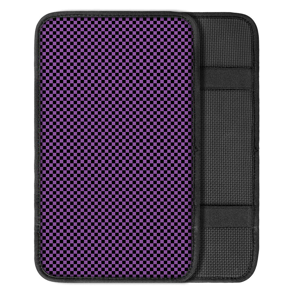 Purple And Black Checkered Pattern Print Car Center Console Cover