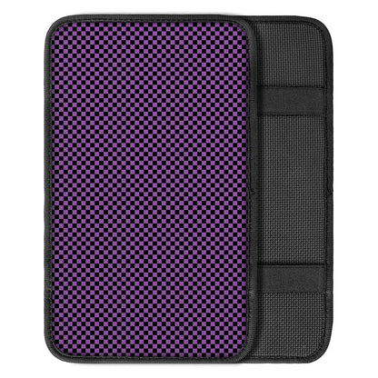 Purple And Black Checkered Pattern Print Car Center Console Cover