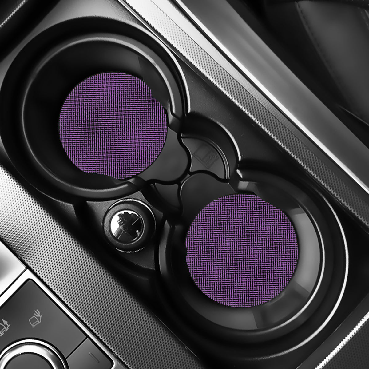 Purple And Black Checkered Pattern Print Car Coasters