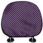 Purple And Black Checkered Pattern Print Car Headrest Covers