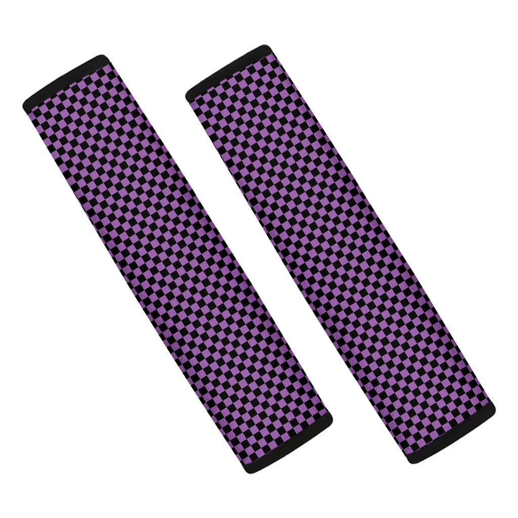 Purple And Black Checkered Pattern Print Car Seat Belt Covers