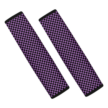 Purple And Black Checkered Pattern Print Car Seat Belt Covers