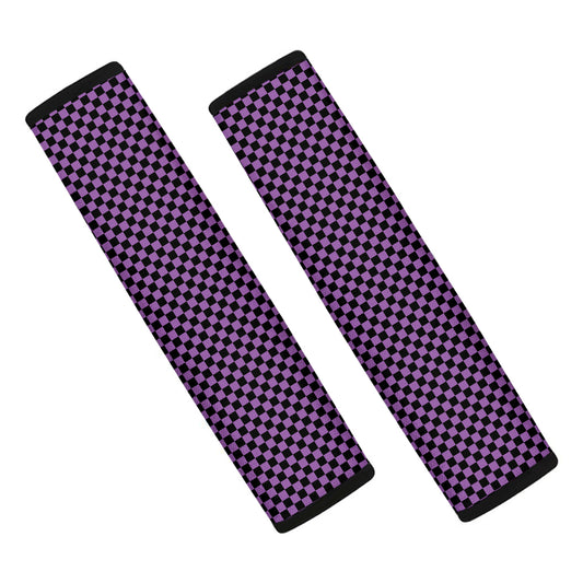 Purple And Black Checkered Pattern Print Car Seat Belt Covers