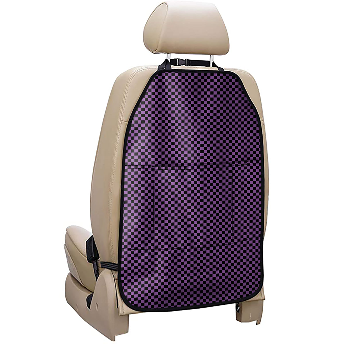 Purple And Black Checkered Pattern Print Car Seat Organizers
