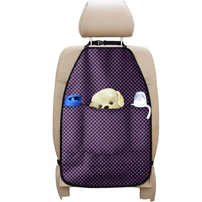 Purple And Black Checkered Pattern Print Car Seat Organizers