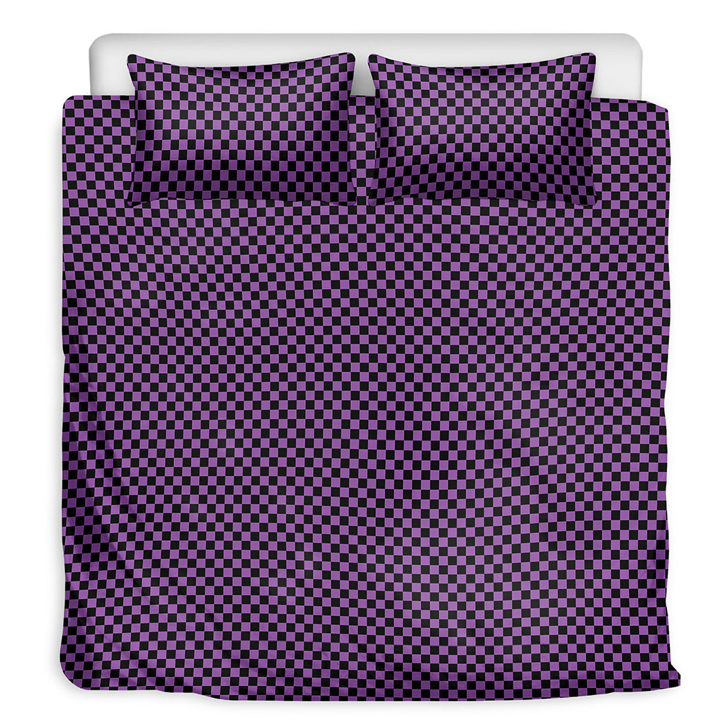 Purple And Black Checkered Pattern Print Duvet Cover Bedding Set