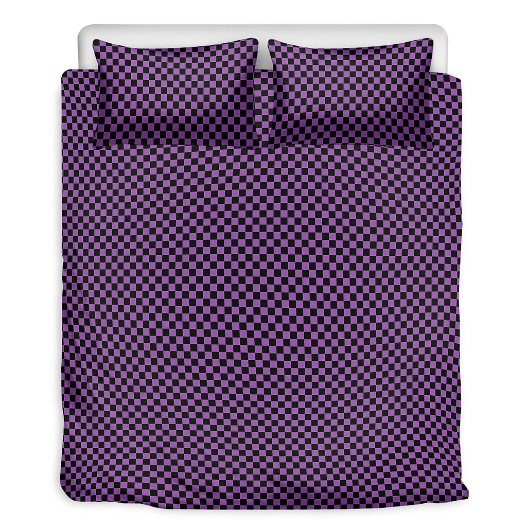 Purple And Black Checkered Pattern Print Duvet Cover Bedding Set