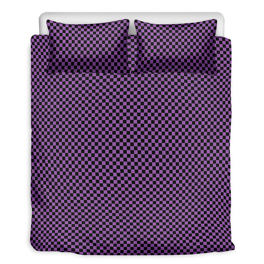 Purple And Black Checkered Pattern Print Duvet Cover Bedding Set