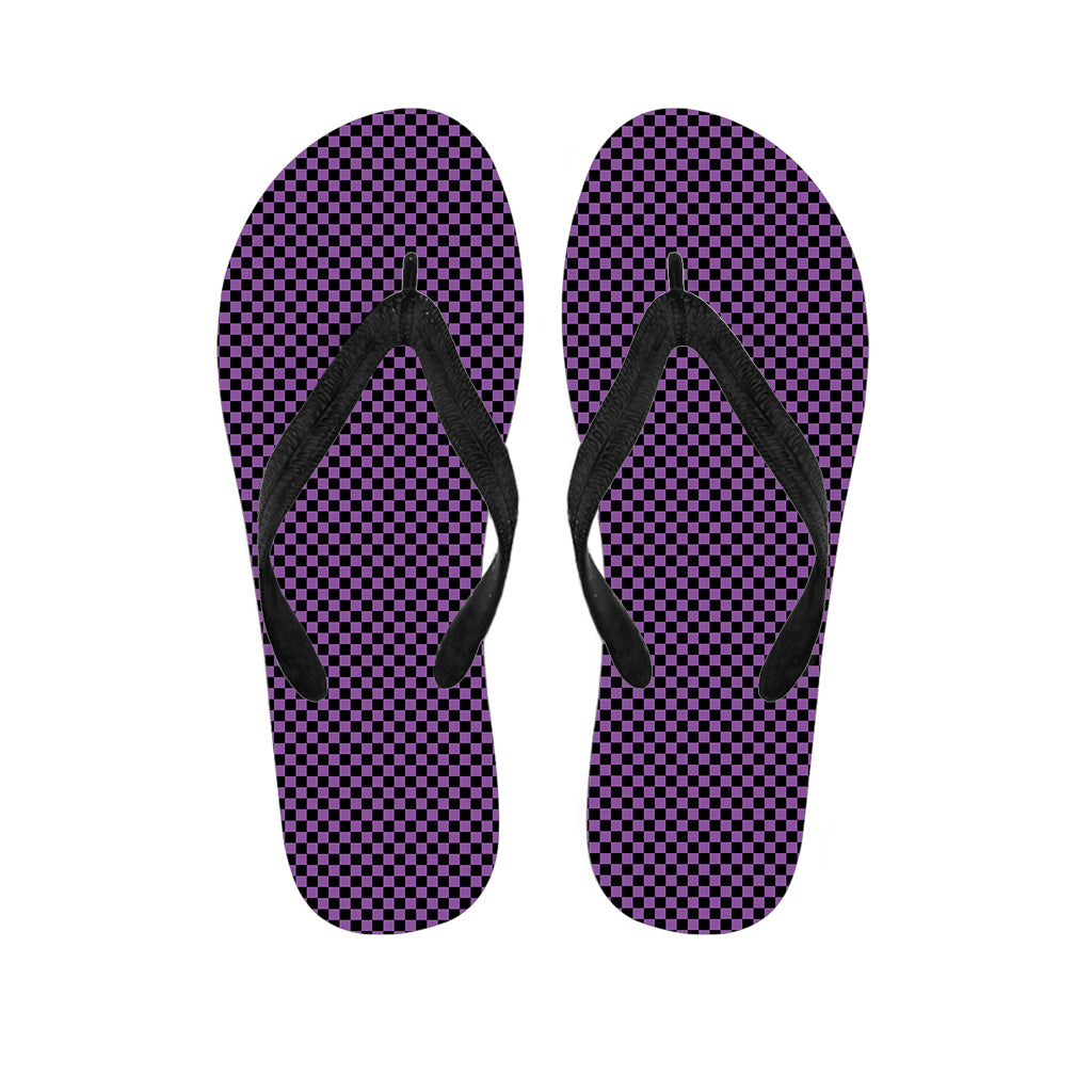 Purple And Black Checkered Pattern Print Flip Flops