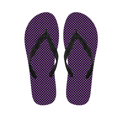 Purple And Black Checkered Pattern Print Flip Flops