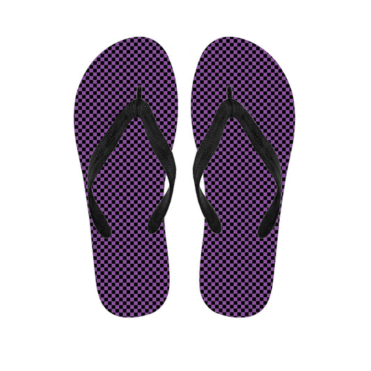 Purple And Black Checkered Pattern Print Flip Flops