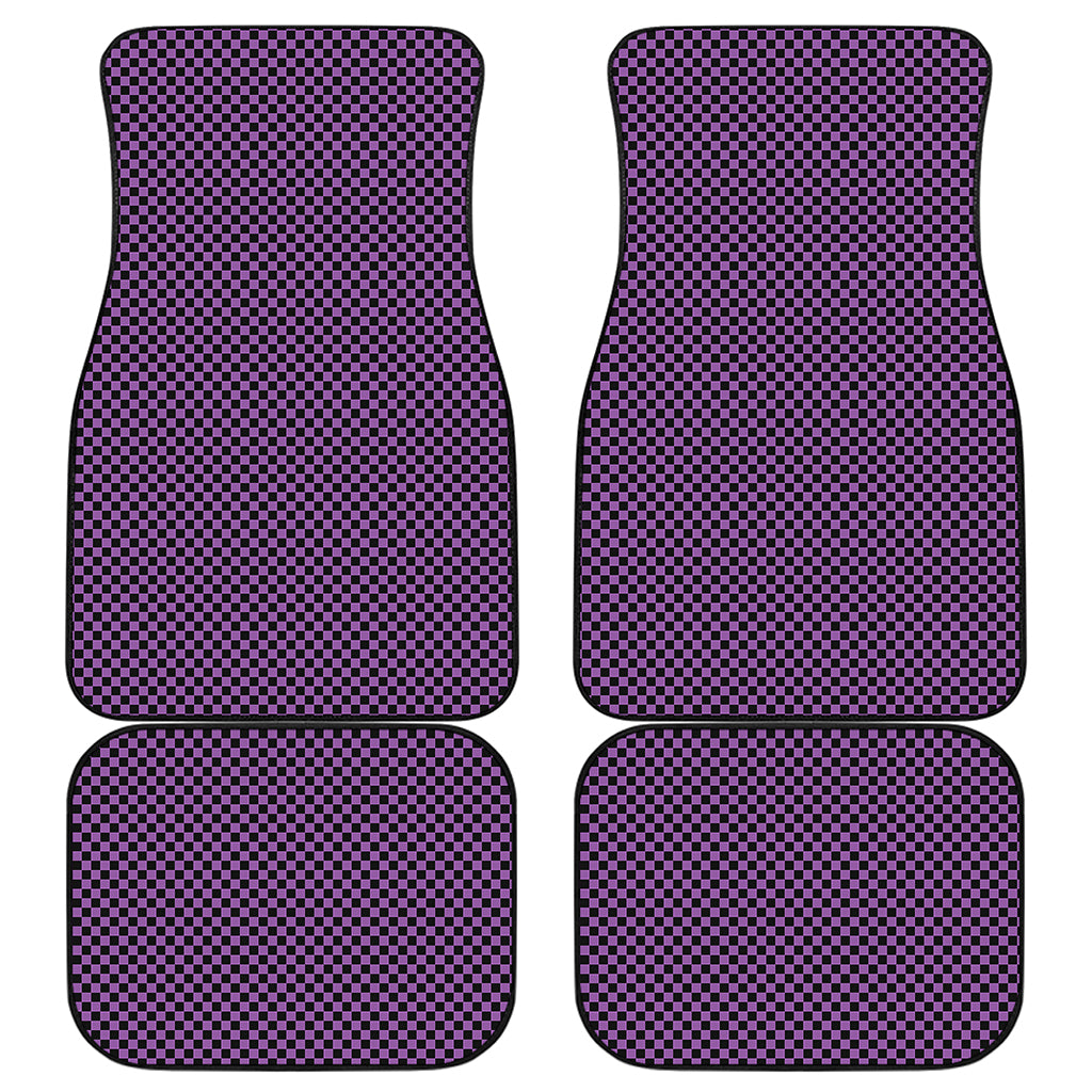 Purple And Black Checkered Pattern Print Front and Back Car Floor Mats