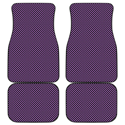 Purple And Black Checkered Pattern Print Front and Back Car Floor Mats