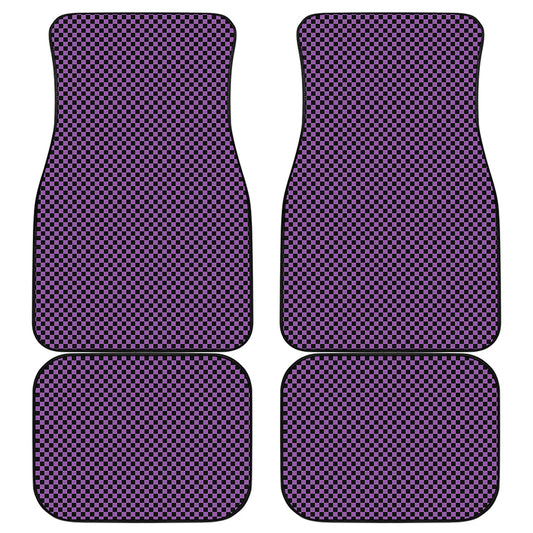 Purple And Black Checkered Pattern Print Front and Back Car Floor Mats