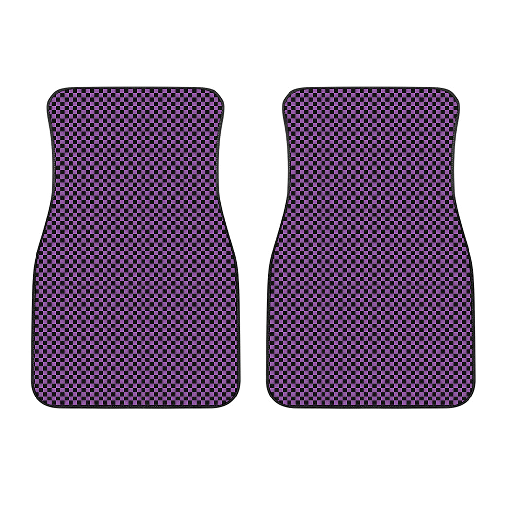 Purple And Black Checkered Pattern Print Front Car Floor Mats