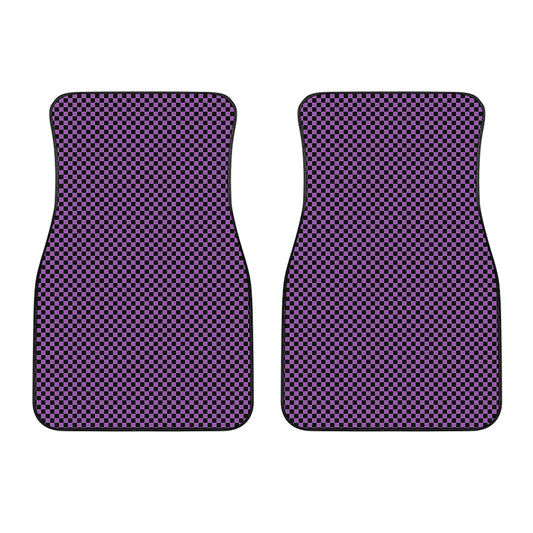 Purple And Black Checkered Pattern Print Front Car Floor Mats