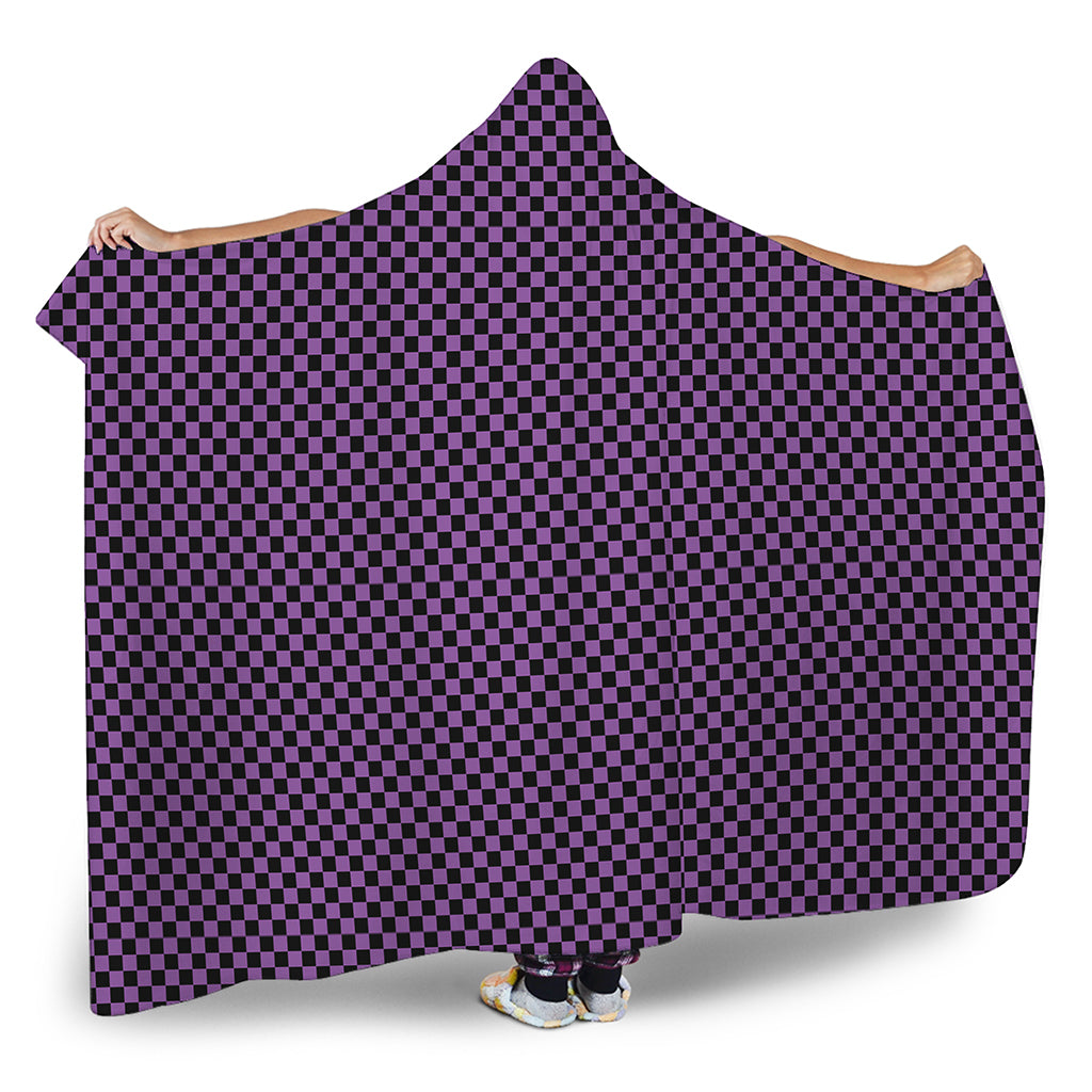 Purple And Black Checkered Pattern Print Hooded Blanket