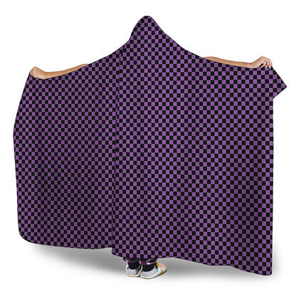 Purple And Black Checkered Pattern Print Hooded Blanket