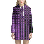 Purple And Black Checkered Pattern Print Hoodie Dress
