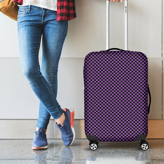 Purple And Black Checkered Pattern Print Luggage Cover