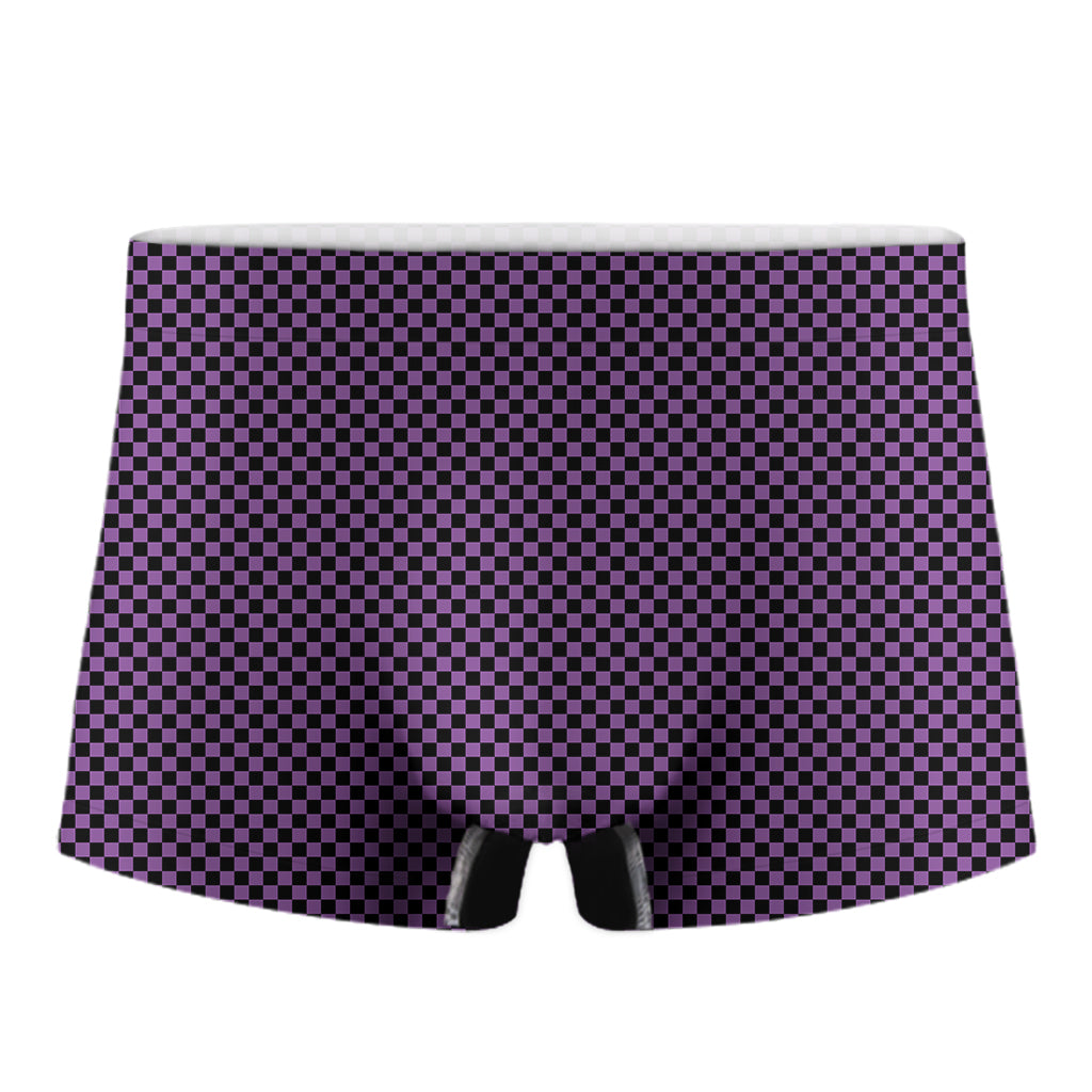 Purple And Black Checkered Pattern Print Men's Boxer Briefs
