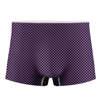 Purple And Black Checkered Pattern Print Men's Boxer Briefs