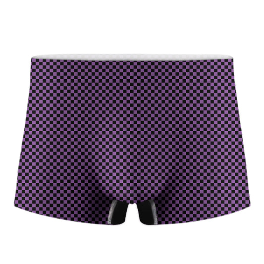 Purple And Black Checkered Pattern Print Men's Boxer Briefs