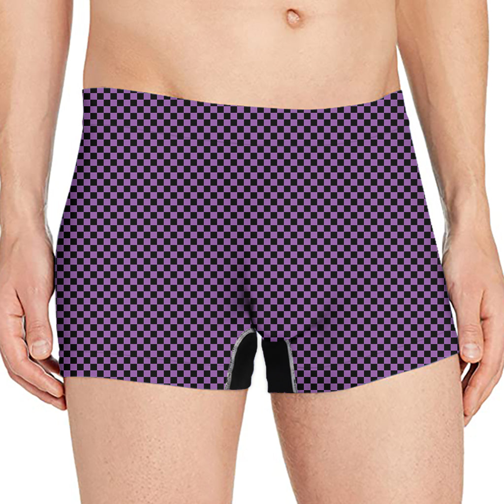 Purple And Black Checkered Pattern Print Men's Boxer Briefs