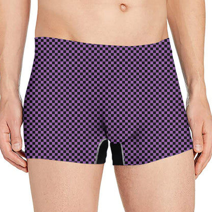 Purple And Black Checkered Pattern Print Men's Boxer Briefs