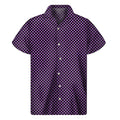 Purple And Black Checkered Pattern Print Men's Short Sleeve Shirt