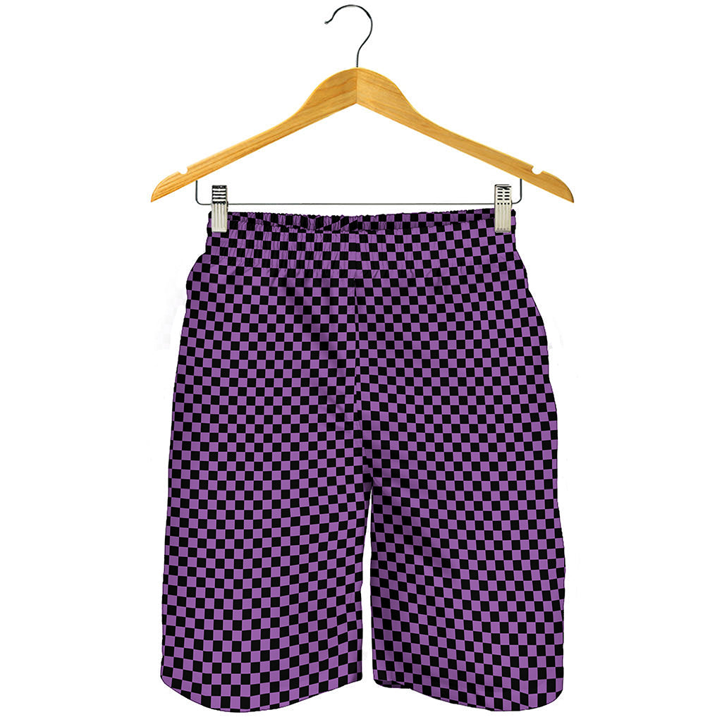 Purple And Black Checkered Pattern Print Men's Shorts