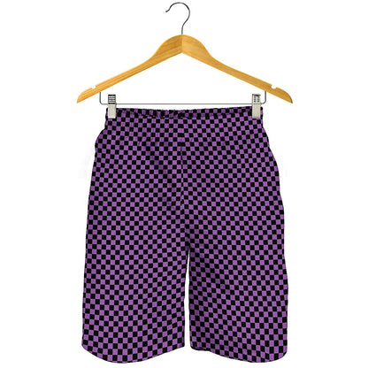 Purple And Black Checkered Pattern Print Men's Shorts