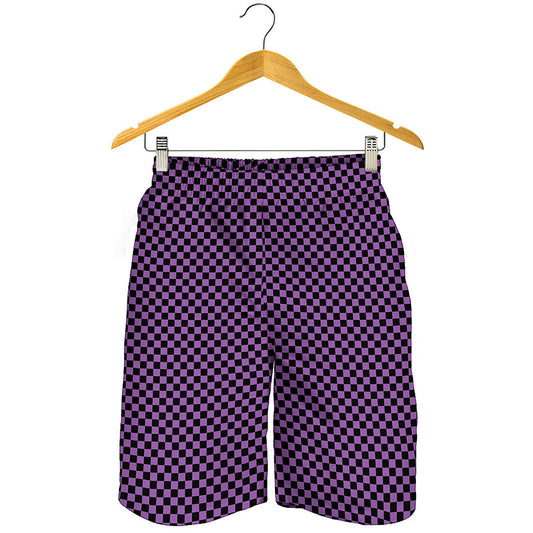 Purple And Black Checkered Pattern Print Men's Shorts